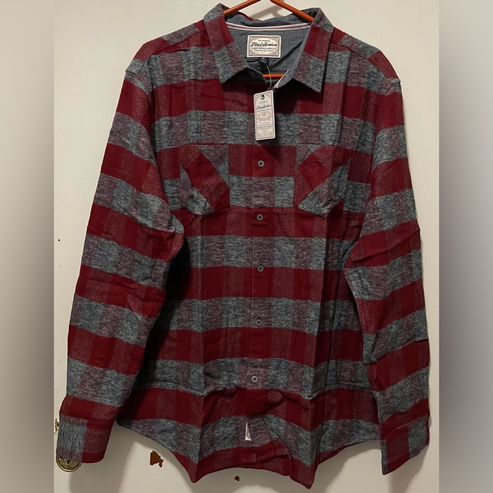 Flag & Anthem Men’s Plaid Button-Up Long Sleeve Shirt 100% Cotton XL Maroon NWT